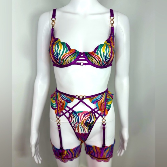 Honey Birdette Solange Rainbow Lingerie 5 Piece Set 30F, XXS - Picture 5 of 12